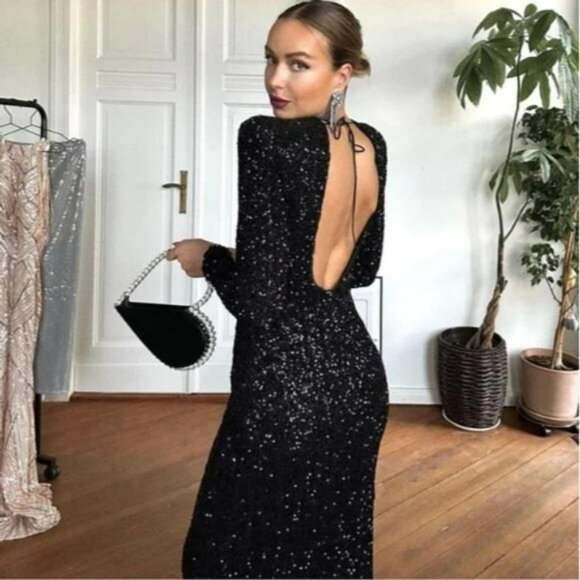 ZARA SHOULDER PAD SEQUIN DRESS - Picture 5 of 10